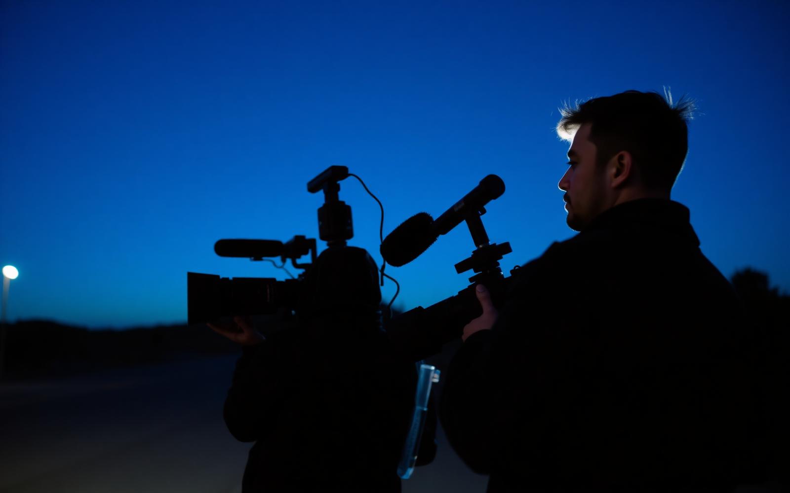 Crew on location at blue hour